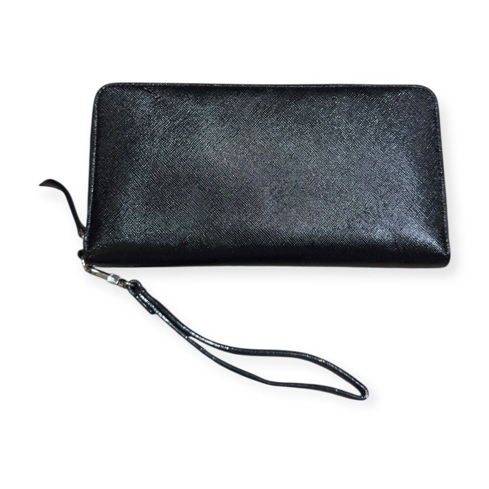 Halogen Black Saffiano Leather Wristlet Large Wallet‎